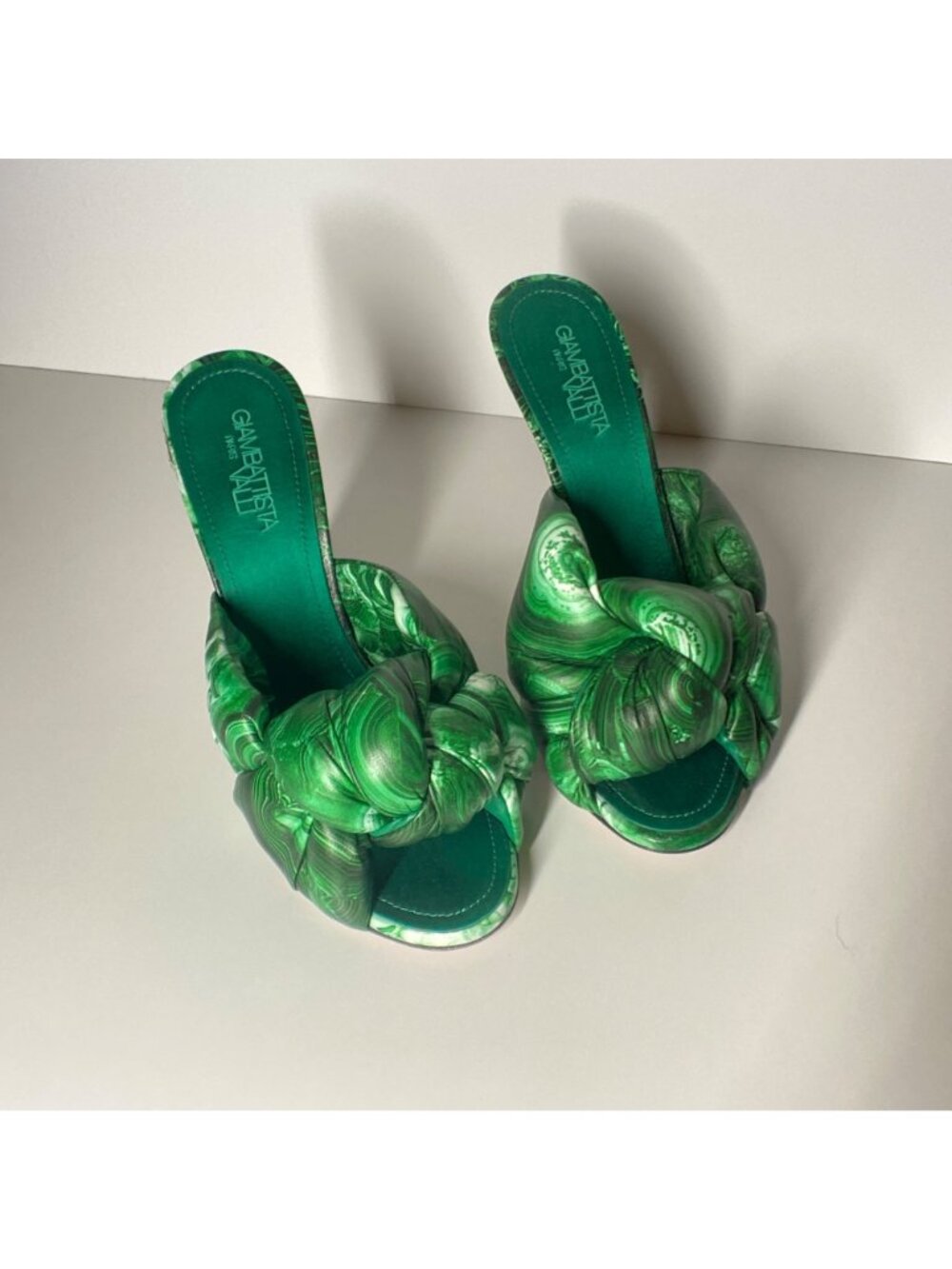 GIAMBATTISTA VALLI Maxi Green Marble Knot Mules Women's Heel Sandals Size 41 - Picture 2 of 13